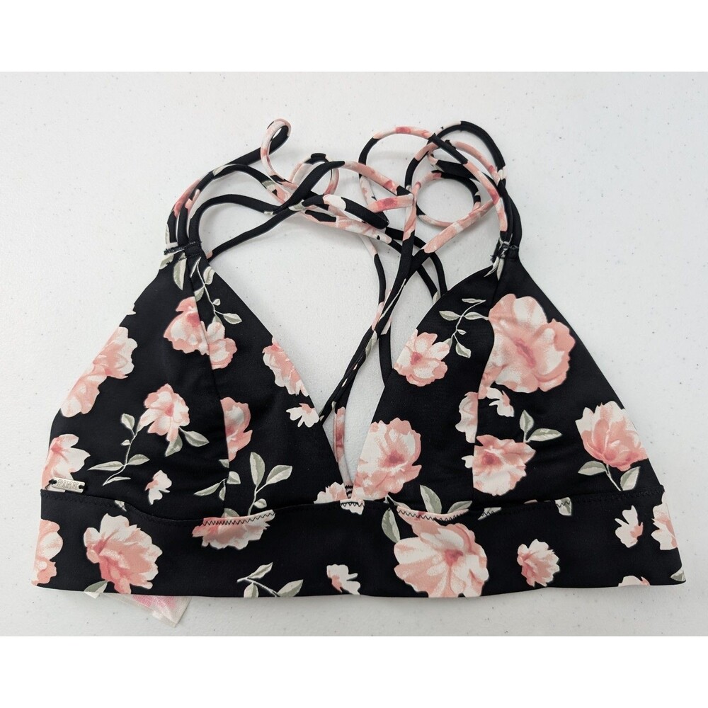 Victoria's Secret PINK Bralette S Black Pink Floral Unlined Strappy